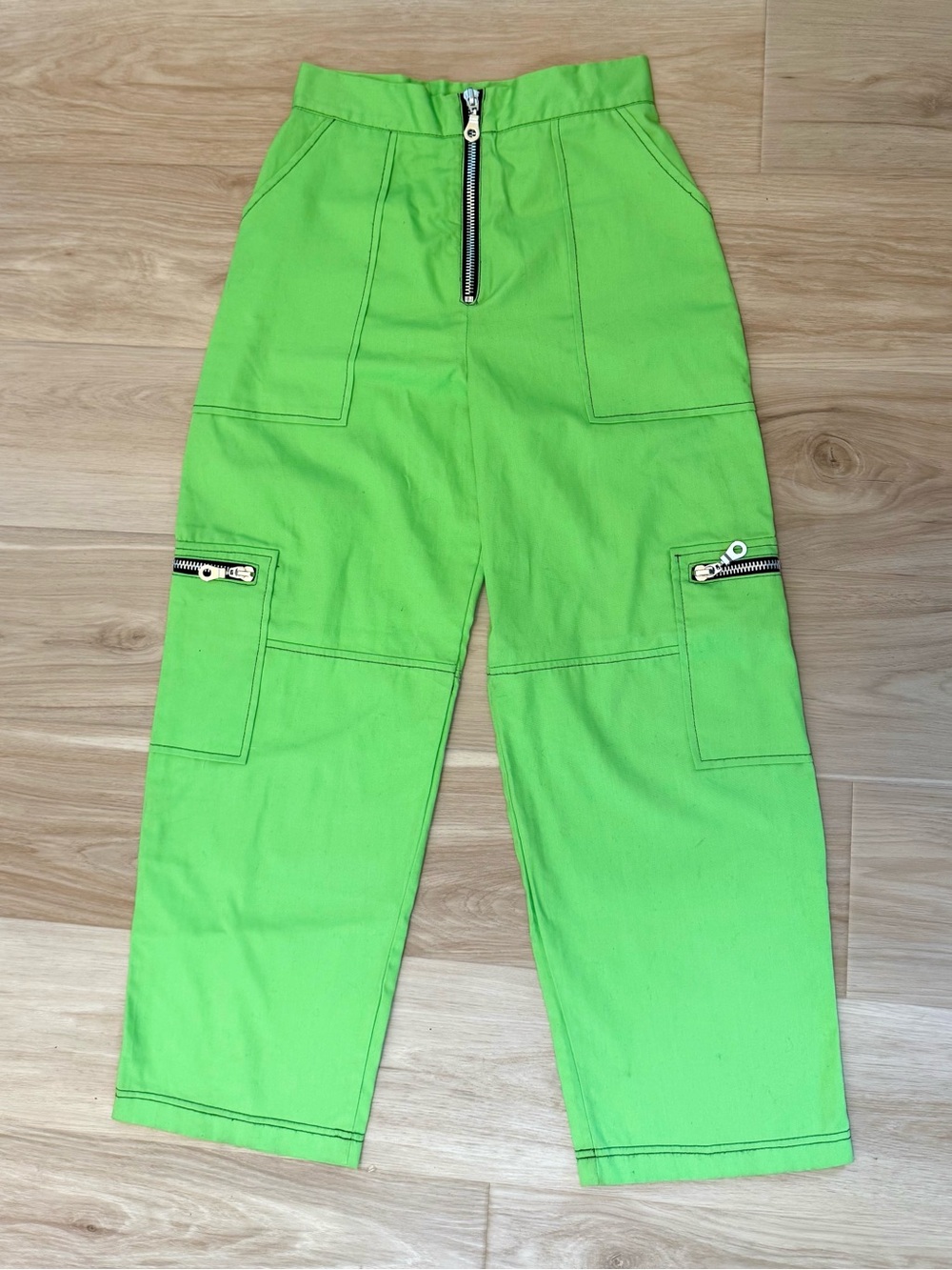 The Ragged Priest Neon Green Cargo Pants Utility Zip Pocket Made in UK Small‎